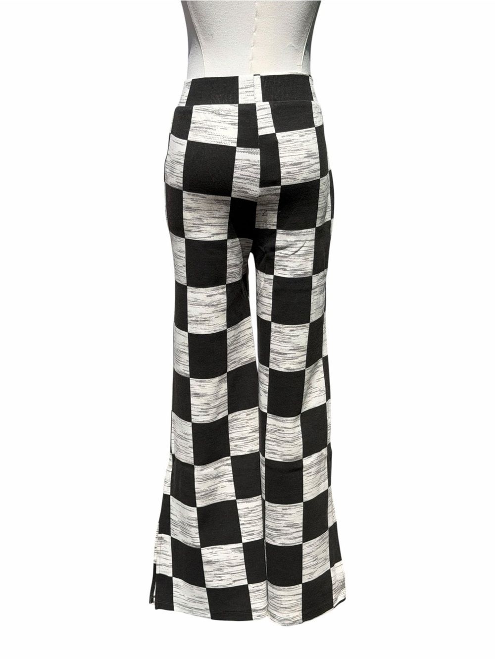 Ascot + Hart Checkered Wide Leg Pants Black White Xxs Graphic Retro Loungewear — image 5 of 8